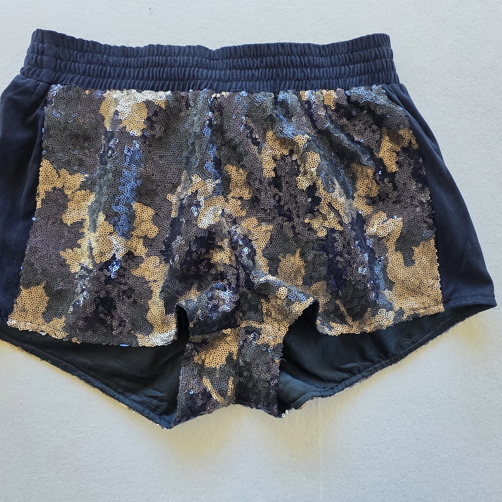 Miss Me Navy Blue and Silver Camo Sequin Athletic Shorts